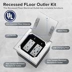 Vagueior Recessed Flat Hidden Floor Electrical Outlet Box Kit,Stainless Steel Cover with 4 * 20A Tamper-Resistant Receptacle Outlet and 5V/4.8A USB Port,UL Certified,Silver