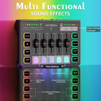 IXTECH Gaming Audio Mixer 4 Channel Soundboard, Streaming RGB PC Audio Interface with XLR Microphone Support, Audio Equalizer for Gaming Podcast Streaming Karaoke, Individual Volume Controls (Black)
