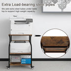 Natwind Large 3-Tier Rolling Printer Cart with Adjustable Shelf, 24”x20” Mobile Stand for Heat Press, 3D Printer, Home Office Multifunctional Shelves with Locking Wheels (Retro)