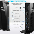 ZettaGuard USB 3.0 and USB-C Universal Laptop Docking Station for Windows and Mac (Dual 4K Video HDMI, Gigabit Ethernet, 6 USB 3.0 Ports, 3.5 mm Audio)