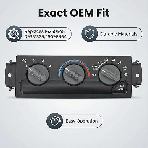 1623939-A A/C Control Switch Air Conditioning Climate Control Module, Front Climate Control Module Panel for Oldsmobile Bravada 1998-2004, Replace OE# 16250545, 09351325, 15098964