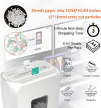 Bonsaii Low Noise Operation Paper Shredder, 6-Sheet Cross-Cut, Credit Card Shredder, Home Office, Handle for Document, Mail, Staple, 3.4 Gal Wastebasket, Easy-Carry Handle, White