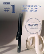 GLAMPALM Professional Curling Iron 1.4" - Long Barrel Ceramic Hair Curler for Women, Korea's No.1 Salon Hot Tool, 5 Temps & 30s Heat-up, 3D Swivel Cord & Dual Voltage, Black (GP628) (1.4")