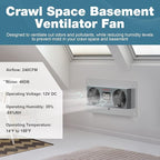 Abestorm Crawlspace Ventilation Fan, Crawl space Ventilator Fan with Humidistat, Temperature Controller, Moisture Reducing, for Crawl Spaces Garage Attic Hydroponics Grow Tents, 240CFM Air-out
