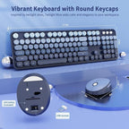 Nowlike Wireless Keyboard and Mouse Combo, Retro Typewriter Keyboard with Round Keycaps, Full-Size Ergonomic, Blue, Ideal for Windows PC, Home, Office, and College, Wireless Keyboard Mouse Combo