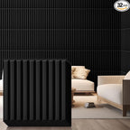 Nuanchu 32 Pcs 3D Slat Wall Panels 12 x 12 Inch PVC Fluted Textured Panel Cuttable Paintable DIY Wall Art Decorative Tiles for Ceiling Studio Bathroom Interior TV Background (Black)