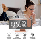 Mightree Projection Alarm Clock for Bedroom, Digital Alarm Clock with USB Charger, 7.4" Large LED Mirror Display Radio Alarm Clock, Dual Smart Alarm with Projection on Ceiling, Rose Gold