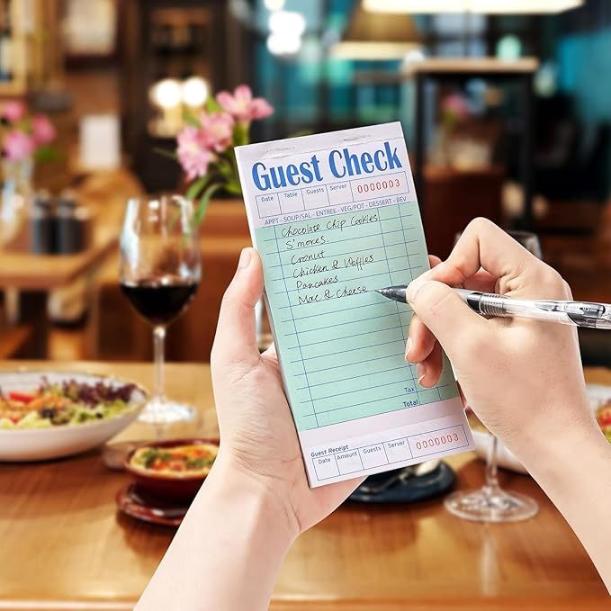 4 Pack Green Guest Checks Books for Servers Server Note Pads, Waiter Checkbook, Waitress Notepad for Restaurants, Paper Checks 50 Sheets/Pack, 200 Total Tickets