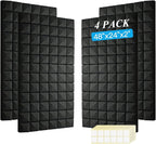 4 PCS Acoustic Panels,48''X24''X2'' Sound Proof Foam Panels for Walls,High Density Fire Resistant & Noise Absorbing for Studio, Office, Home (Black, 4 Pack)