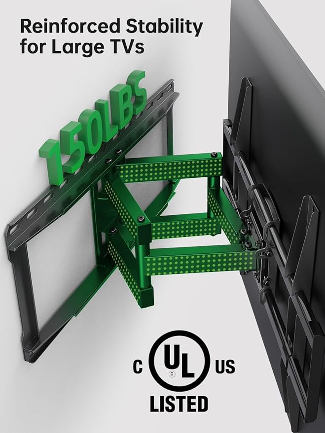 USX MOUNT UL Listed Full Motion TV Wall Mount for 37-90 Inch TVs up to 150 lbs, TV Mount Bracket with Articulating Arms Pre-Assembled, Swivel and Tilt, Fits 16",18, 24" Wood Studs, Max VESA 600x400mm