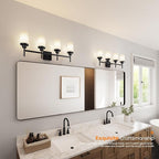 AONEON Wall Light Fixtures 4-Light Over Mirror, Matte Black Vanity Lights with White Frosted Glass Shade, Wall Sconces for Bathroom Kitchen T001MB-L4