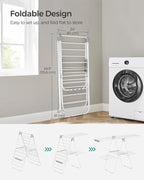 SONGMICS Clothes Drying Rack, Foldable 2-Level Laundry Drying Rack, Free-Standing Laundry Airer, with Height-Adjustable Wings, 33 Drying Rails, Sock Clips, White and Gray ULLR053G01V1