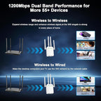 WiFi Extender Signal Booster,WiFi Extender, 5G WiFi Booster (Up to 10000sq. ft for 55+ Devices), WiFi Repeater with 4 Antennas 360° Coverage, WPS 1-Tap Setup with Dual Band 1200Mbps