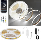 Pandery COB LED Strip Lights Cool White,24V Dimmable led Light Strip KIT with Remote and app Control,6000K 9.84FT/3m 8mmwide Ra>90 Cuttable Flexible Strip Lights for Bedroom,Wardrobe,Cabinet