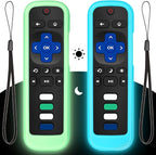 (2PC) Cover-Case-for-Roku-Remote, Glow-in-The-Dark Silicone Protective Sleeve Skin for Roku TV/Stick/Player Remote (Green/Blue)