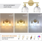 Shenmoyl Bathroom Light Fixtures, 2-Light Brass Vanity Wall Light Over Mirror with Clear Tulip Glass Shade for Bedroom Living Room (Bulb Not Included)