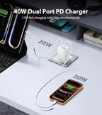 [2-Pack] USB C Charger Block 40W, Dual Port 20W PD 3.0 Type C Fast Wall Charger,Durable Compact Power Adapter for iPhone 13/14/15/16/17 Pro Max Plus,iPad,AirPods4,Samsung S25/S24,Watch(White)