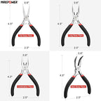 MAXPOWER Mini Jewelry Pliers Set - 8pc, Diagonal, End Cut, Bent, Combination, Flat, Needle, Round Nose (4.5-inch)