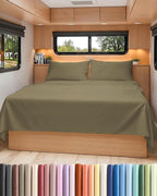 RV Short Queen Sheet Set 60 X 75 - 4 Piece RV Short Queen Bed Sheets - Soft, Breathable & Cooling - Designed for Bunks, Trailers and Campers - Fits 8” to 12" Mattress - Hotel Luxury Bedding - Khaki