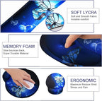 Mouse Pad Keyboard Wrist Rest, Gel Non Slip Rubber Wrist Support Rest Mouse Pad for Home Office, Computer, Laptop, Typist, Gamer, Soft Cushion Mousepad with Memory Foam Ergonomic, Blue Butterfly