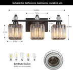 FDPBY Sand Black Bathroom Vanity Lights Crystal Vanity Light Bathroom Lighting Fixtures 3 Light Modern Vanity Lighting Fixtures