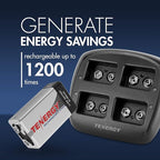 Tenergy TN294 4-Bay 9V Li-ion Battery Charger + 4pcs 9V 600mAh Li-ion Rechargeable Battery