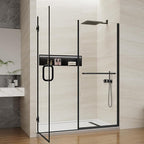 Pivot Swing Shower Door, Adjustable Width 58.9-60" W x 74" H Semi-Frameless Shower Glass Door with 5/16 in (8mm) Clear SGCC Tempered Glass with Nano Easy-Clean Coating (Matte Black with Towel Bar)