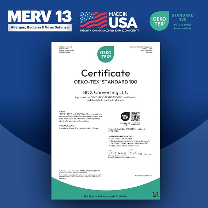 BNX TruFilter 16x25x2 Air Filter MERV 13 (4-Pack) - MADE IN USA - Electrostatic Pleated Air Conditioner HVAC AC Furnace Filters for Allergies, Pollen, Mold, Bacteria, Smoke, Allergen, MPR 1900 FPR 10
