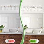 Guliaofo 6-Light Nickel Bathroom Vanity Lights, E26 Modern Bathroom Light Fixtures with Clear Glass Shade, Wall Lamps for Mirror Hallway Kitchen Cabinet Living Room Sconces Lights