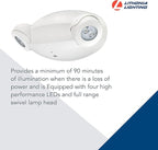 Lithonia Lighting Quantum Emergency Light, Contemporary Commercial LED Emergency Lights with 2 Aimable Lamp Heads, Ceiling or Wall Mount, White Thermoplastic, 120/277V Dual Voltage (ELM4L)