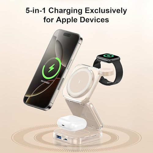 5-in-1 Wireless Charger for MagSafe, AC ISLAND Portable Travel Charging Station, 35W Max Fast Foldable Magnetic Stand, Evolved for iPhone 17-12 & Air Series, Apple Watch, AirPods (with 35W Adapter)