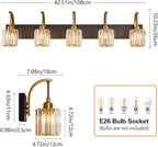 FDPBY 5-Light Crystal Vanity Light, Modern Black Gold Bathroom Wall Sconce with K9 Crystal Shades, 42.51" Long Over Mirror Lighting for Vanity, Makeup, Hallway, Elegant & Easy Installation