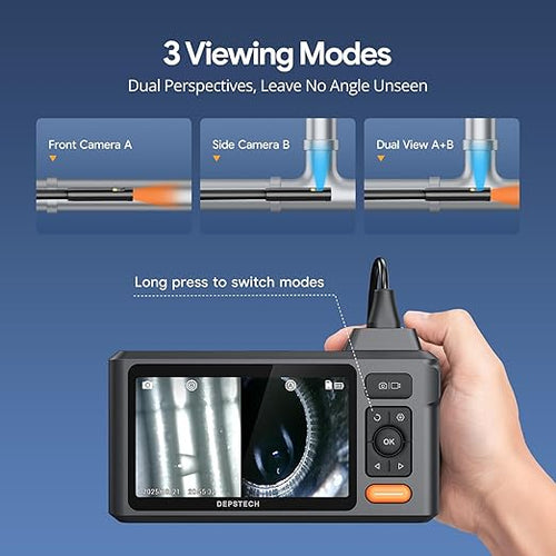 50FT Sewer Inspection Camera, DEPSTECH 1080P Dual Lens Endoscope with Lights, 5" IPS Screen Borescope Tool, Split Screen, IP67 Waterproof, 7.9mm Snake Scope Drain Camera for Wall Drain Pipe Automotive