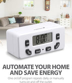 Fosmon Digital Timer for Electrical Outlets, Indoor 24 Hour Light Timer Programmable, Mini Plug in Outlet for Lamps, Fans, Grow Lights, 2 On/Off Programs, 15A/1875W, ETL Listed