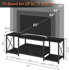 GYIIYUO TV Stand with Fabric Drawers for 65 70 75 Inches TV - Entertainment Center and Industrial TV Console Table with Open Storage Shelves for Living Room, Bedroom - 63.5" Black