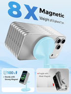 Hevanto 2025 3 in 1 Wireless Charging Station for Apple MagSafe Charger, 15W Fast Magnetic Mag-Safe Charger Stand for iPhone 17 16 15 14 13 12 Apple Watch AirPods Series, Gifts for Men (Ice Blue)