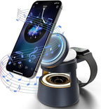 5 in 1 Magnetic Wireless Charger Bluetooth Speakers and Night Light for Apple Mag Safe iPhone 17 16e 16 15 14 13 12 Pro Max iWatch and AirPods Fast Charging Station Gift Ideal for Men Teenage Boys