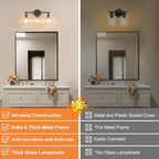 Shenmoyl Bathroom Light Fixtures, 3-Light Black Vanity Wall Light Over Mirror with Clear Tulip Glass Shade for Bedroom Living Room (Bulb Not Included)