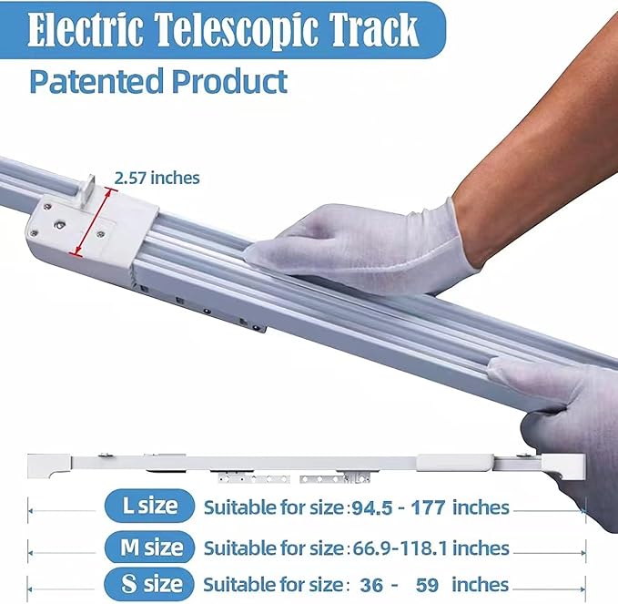 TIPIACE Rechargeable Motorized Curtain tracks to Remote Control Ceiling Mount Electric Retractable Curtain Rail Compatible with Alexa Google Home via Hub (L 66.9-118 inch)