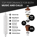 Symphonized iPhone Earphones Wired Deep Bass Sound, 3D Sound, Microphone Volume Control, 90% Noise Cancelling, Bubinga Wooden with Lightning (Apple MFI Certified), iPhone SE to 14 Earbuds (White)
