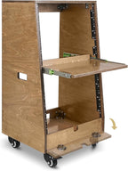 Sound Town DIY Slanted 16U Studio Rack (8U Top + 8U Lower), with 2U Bottom Storage, Slide-Out Tray, Caster, Plywood, Weathered Brown For Recording Room, Home Studio (SDRK-ST16TB)