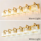 FDPBY Modern Crystal Bathroom Vanity Light - 6-Lights Gold Brushed Brass Finish Wall Lamp