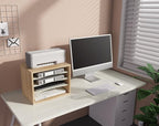 FITUEYES Wood Desk Paper Sorter Organizer with 4-Tier Storage, Desktop Paper File Holder Letter Tray for Home and Office, Light Wood, DO403506WO