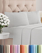 Queen Size 4 Piece Sheet Set - Comfy Breathable & Cooling Bed Sheets Set - Hotel Luxury Bedding for Women, Men, Kids, Teens, Boys & Girls - Deep Pockets, Soft, Wrinkle Free - Oeko-Tex - Grey Stripes 2