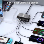 600W USB C Charger 100W USB C Charger Block, GaN III 8-Port Fast Charging Station Hub,PD 3.1 140W Laptop Charger Adapter Compatible with MacBook Pro/Air,DELL,Steam Deck,iPhone 16/15/14,Galaxy S25