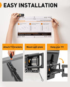 Perlegear Full Motion TV Wall Mount for Most 42–86 inch Flat Curved TVs up to 132 lbs, 12″/16″ Wood Studs, Bracket with Articulating Arms, Swivel, Tool-Free Tilt, Max VESA 600x400mm PGLF12