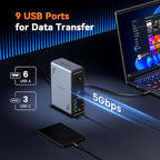 TobenONE 18 in 1 Laptop Docking Station 3 Monitors, Triple 4K Display with 3 HDMI, 9 USB Ports, Gigabit Ethernet, PD3.0, for Windows/Dell/Lenovo/HP/Thinkpad Laptops (No Power Adapter)