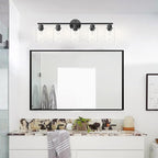 Guliaofo 5-Light Black Bathroom Vanity Lights, E26 Modern Bathroom Light Fixtures with Clear Glass Shade, Mirror Kitchen Hallway Cabinet Living Room Sconces Wall Lights