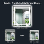 YEELAIT 28x32 Inch LED Bathroom Mirror with Lights Front and Backlit Lighted Vanity Mirror for Bathroom Wall with 3 Colors Dimmable Anti-Fog Memory Shatter-Proof IP54 Waterproof Horizontal/Vertical