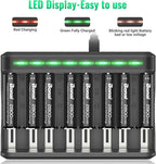 BONAI AA Rechargeable Batteries 2800mAh 8pack with Smart Charger for AA AAA C D NiMH Battery